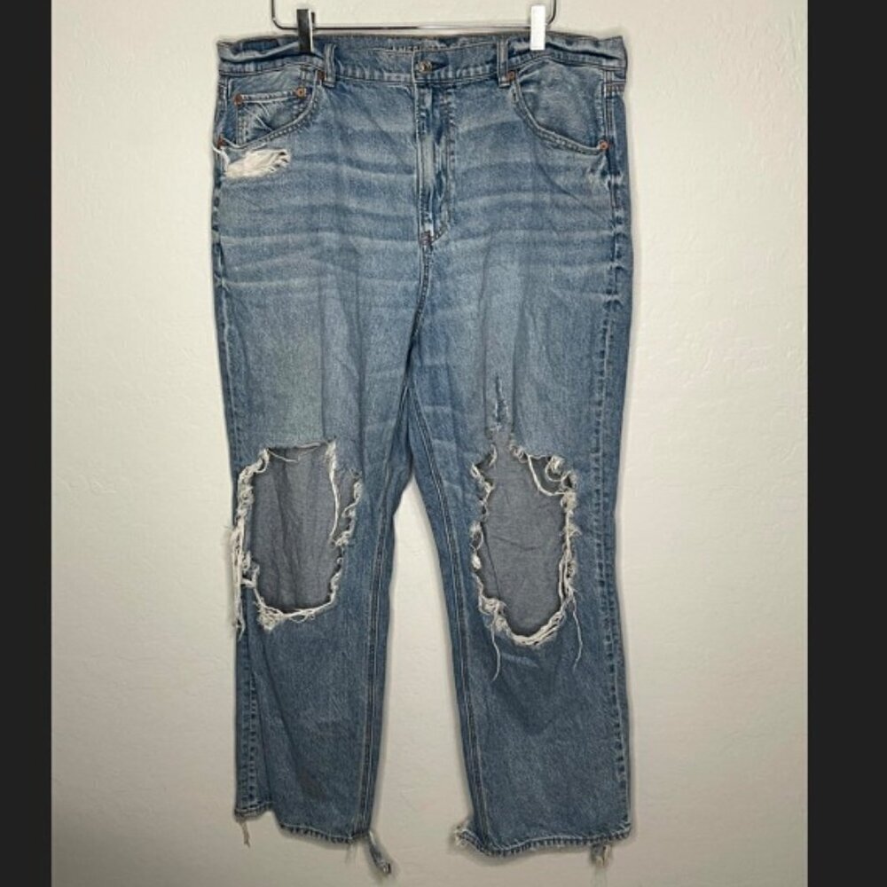 American Eagle Strigid Highest Rise Baggy Distressed Straight Jean 20 Reg #22 - Picture 1 of 8